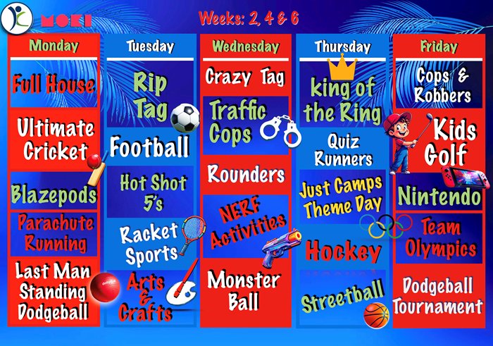 Summer Schedule: Weeks 2, 4, 6